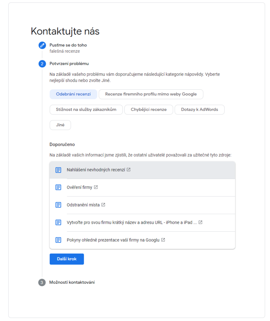 Google kontaktní formulář